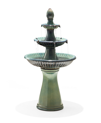 Glitzhome Oversized 3 Tier Ceramic Outdoor With Pump And Led Light Fountain, 45.25" Height In Turquoise