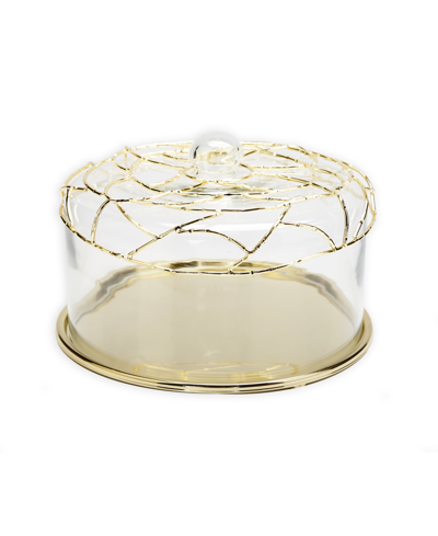 Classic Touch Cake Plate With Dome And Mesh Design In Gold-tone