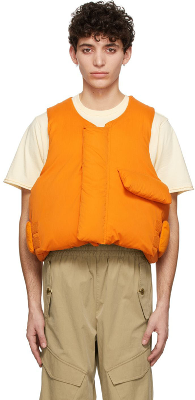 Entire Studios Ssense Exclusive Orange Down Vest In Soot | ModeSens