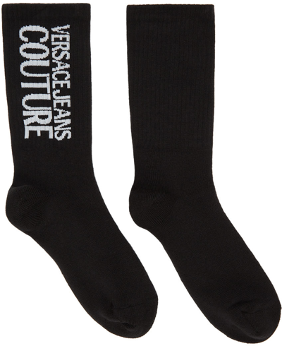 Versace Jeans Couture Ribbed Logo-intarsia Socks In Black