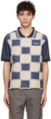 Ahluwalia Men's Checkerboard Graphic-print Polo Shirt In Bge/blu/nvy