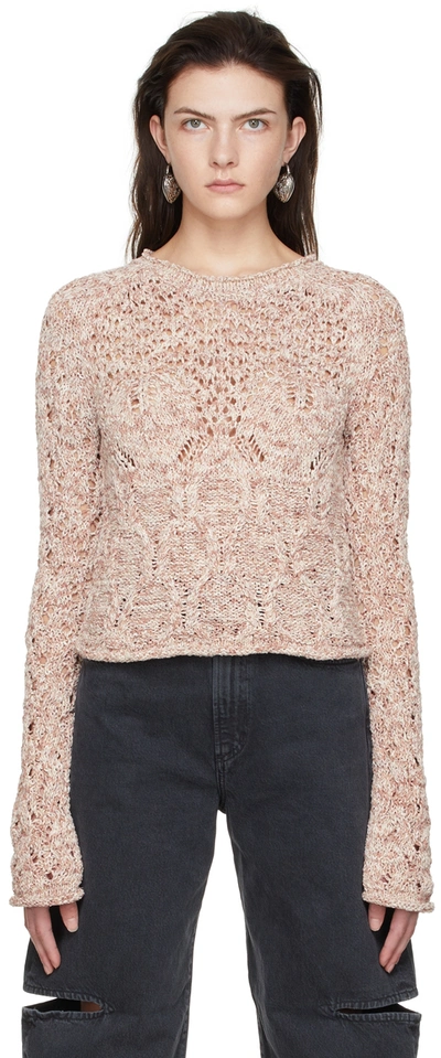 Acne Studios Koreal Open Knit Crop Organic Cotton & Recycled Nylon Sweater In Dusty Pink