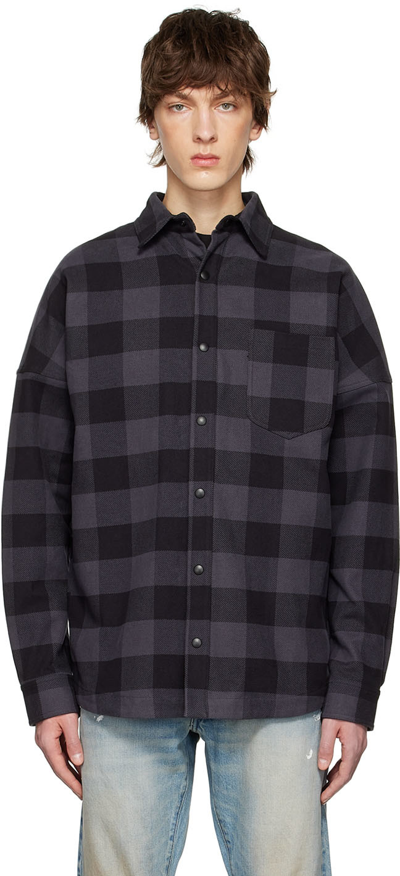 Palm Angels Classic-logo Checked Overshirt In Black