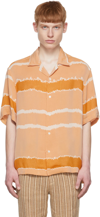 Cmmn Swdn Striped Lapel Short-sleeved Shirt In Peach Ombre