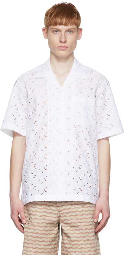 Cmmn Swdn Short Sleeve Camp Collar Shirt, Broderie Anglaise White Broderie Anglasie Shirt Sleeves Shirt - Ture In Bianco