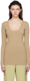 By Malene Birger Seren Black Ribbed-knit Top In 1y4 Old Beige