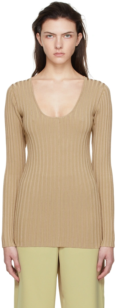 By Malene Birger Seren Black Ribbed-knit Top In Beige