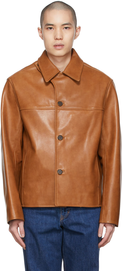 Commission Ssense Exclusive Brown Leather Jacket In Cognac