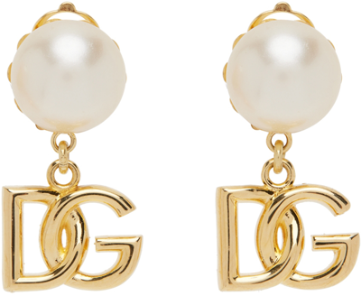 Dolce & Gabbana Dg Charm Imitation Pearl Clip-on Earrings In Gold