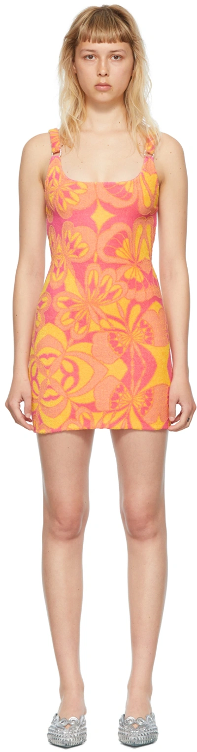 Priscavera Yellow Cotton Mini Dress In Pink