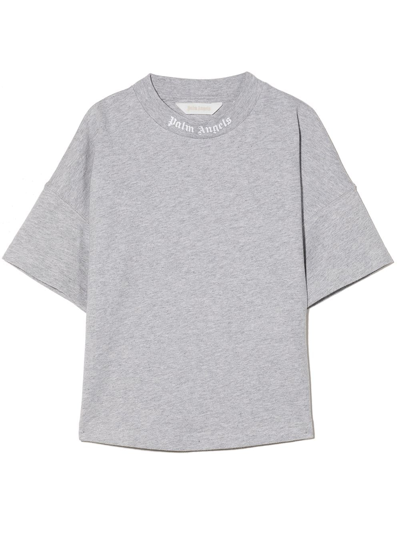 Palm Angels Kids' Logo-print Cotton T-shirt In Grey
