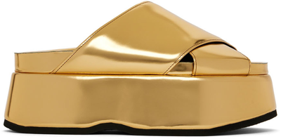 Junya Watanabe Platform Metallic Leather Sandals In Gold