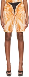 Sia Arnika Orange Polyester Shorts In Golden Silk Print