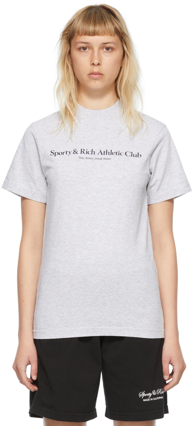 Sporty And Rich Athletic Club Branded-print Cotton T-shirt In Grey