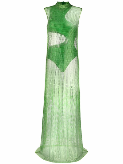 Stella Mccartney Crystal-embellished Mesh Maxi Dress In Green