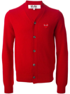 Comme Des Garçons Play Red Embroidered Heart Cardigan In Red