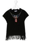 Marcelo Burlon County Of Milan Feather Printed Fringed Cotton T-shirt In Black