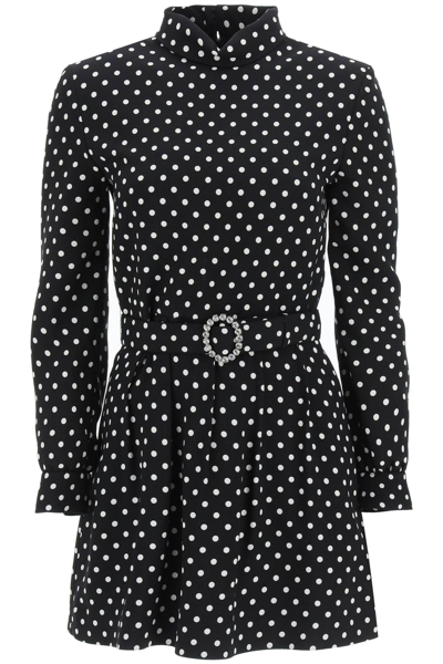 Saint Laurent Polka Dot-print Belted Dress In Black,white