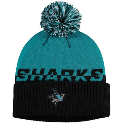 Adidas Originals Men's Black, Teal San Jose Sharks Cold. Rdy Cuffed Knit Hat With Pom In Black,teal