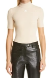 Courrèges Short-sleeved Ribbed Re-e In Sand