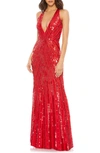 MAC DUGGAL SEQUIN & BEAD STRAPPY OPEN BACK GOWN