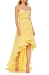 Mac Duggal Embellished Tulle One Shoulder High Low Gown In Lemon