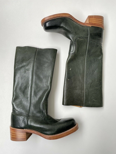 Pre-owned Frye Vintage  Green Leather Campus Boots Womens Size 7.5  Pull On Western