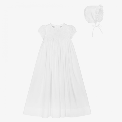 Sarah Louise Babies' Girls Ceremony Gown & Bonnet Set In White