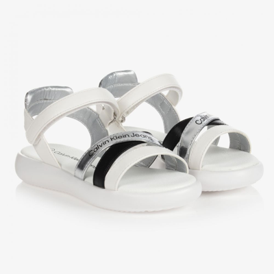 Calvin Klein Jeans Est.1978 Kids' Girls Faux Leather Sandals In White