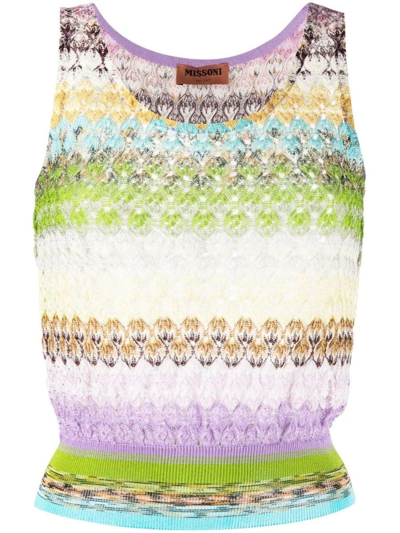 Missoni Cropped Striped Crochet-knit Tank In Multicolore