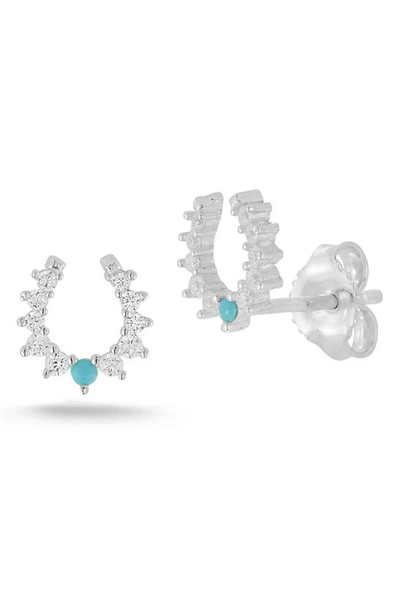 Sphera Milano Horseshoe Cz Stud Earrings In Silver