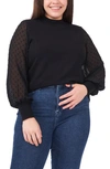 Cece Clip Dot Sleeve Sweater In Rich Black
