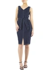 Nina Leonard Millennium Sleevess Belted Dress In Navy Ivory