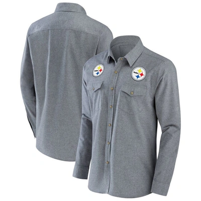 Nfl X Darius Rucker Collection By Fanatics Gray Pittsburgh Steelers Chambray Button-up Long Sleeve S