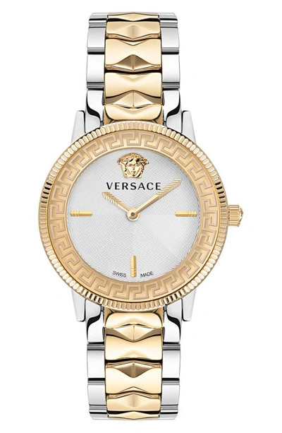 Versace V-tribute Watch With Bracelet Strap, Yellow Gold Ip/silver In Two Tone