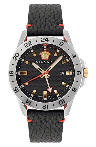 Versace Men's Sport Tech Gmt Stainless Steel Leather Watch, 45mm In Stainless Steel