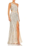 MAC DUGGAL SEQUIN BEADED LACE-UP GOWN