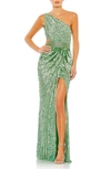 MAC DUGGAL SEQUIN BEADED LACE-UP GOWN