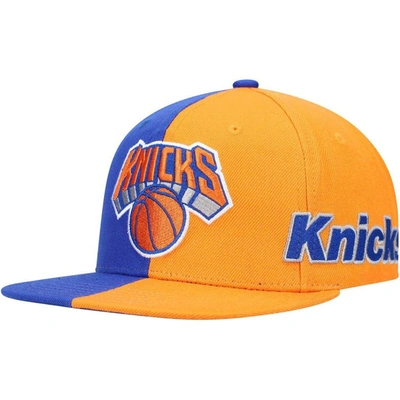 Mitchell & Ness Men's Blue And Orange New York Knicks Team Half And Half Snapback Hat In Blue,orange
