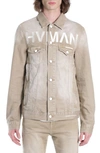 Hvman Mk2 Embroidered Logo Denim Trucker Jacket In Brown