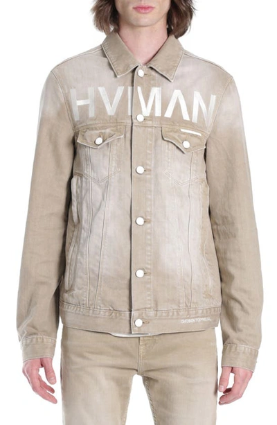 Hvman Mk2 Embroidered Logo Denim Trucker Jacket In Brown