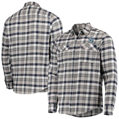 Antigua Men's  Deep Sea Blue, Gray Seattle Kraken Ease Plaid Button-up Long Sleeve Shirt In Deep Sea Blue,gray