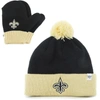 47 TODDLER '47 BLACK/GOLD NEW ORLEANS SAINTS BAM BAM CUFFED KNIT HAT WITH POM AND MITTENS SET