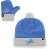 47 TODDLER '47 BLUE/SILVER DETROIT LIONS BAM BAM CUFFED KNIT HAT WITH POM AND MITTENS SET