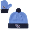 47 TODDLER '47 LIGHT BLUE/NAVY TENNESSEE TITANS BAM BAM CUFFED KNIT HAT WITH POM AND MITTENS SET