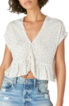 Lucky Brand Button-front Peplum Top In Cream Multi