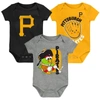 OUTERSTUFF NEWBORN & INFANT BLACK/GOLD/GRAY PITTSBURGH PIRATES CHANGE UP 3-PACK BODYSUIT SET