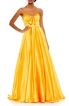 Mac Duggal Bow Sweetheart Strapless A Line Gown In Marigold