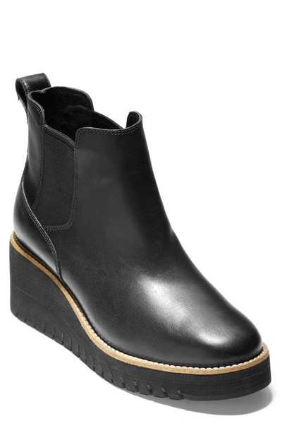 Cole Haan Zerogrand City Leather Wedge Boots In Black Leather