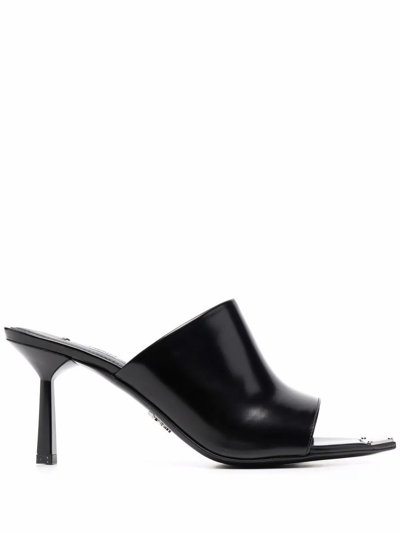 Prada Brushed Leather High-heel Slides - Atterley In Black